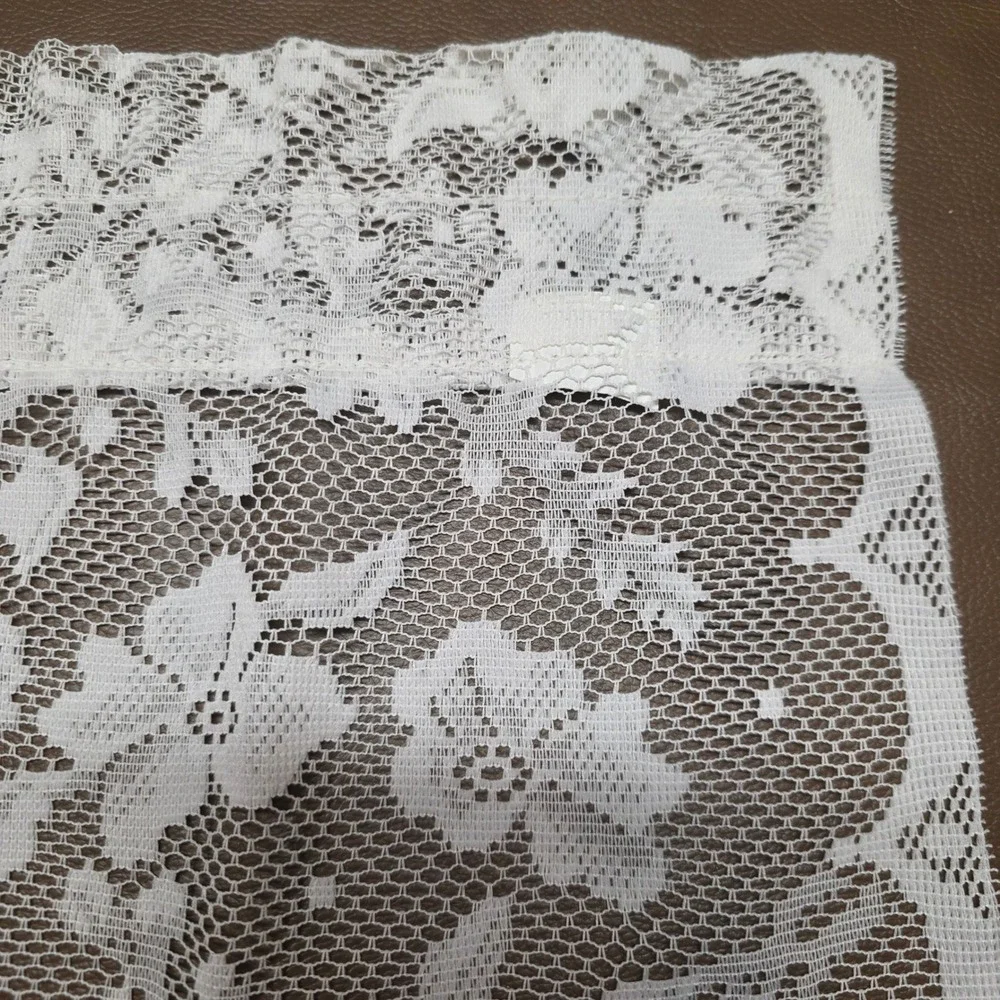 White Floral Lace Valance Curtain Scalloped Edge Sheer Rose Pattern 2 Panels
